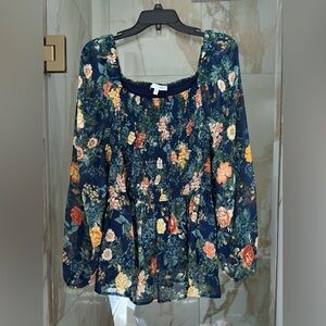 Baltic Born long sleeve flowy floral navy blouse